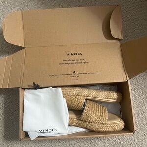Vince Tan Braided Raffia Slide Sandals